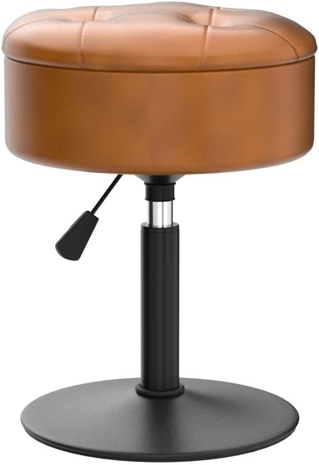 Brown Adjustable Swivel Storage Vanity Stool