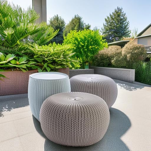 2 Pack Knit Storage Pouf Ottoman for Indoor Outdoor Use
