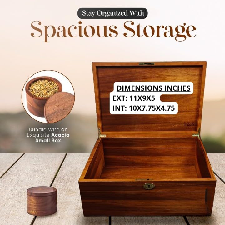 Acacia Wood Lockable Keepsake Storage Chest with Lid