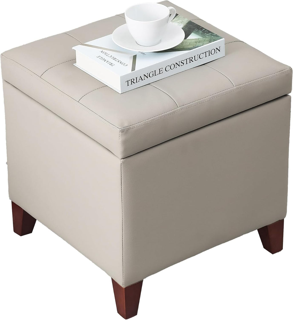 Grey Faux Leather Square Lift-Top Storage Ottoman