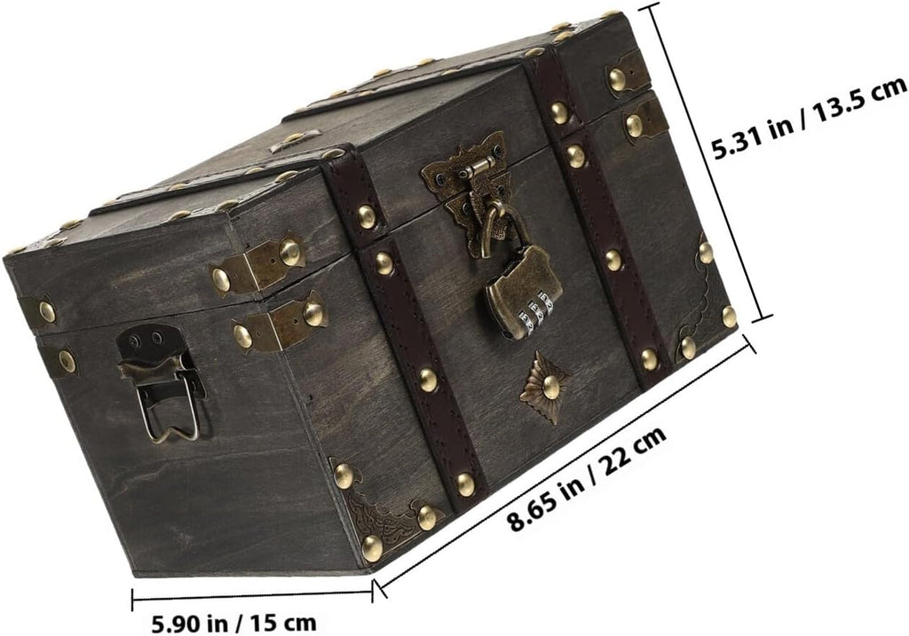 Gray Large Lockable Wooden Treasure Chest