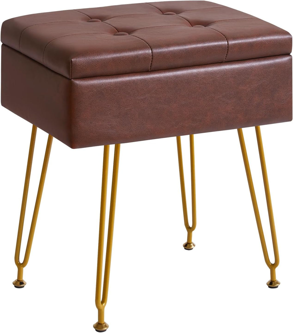 Brown PU Leather Adjustable Flip Top Vanity Stool