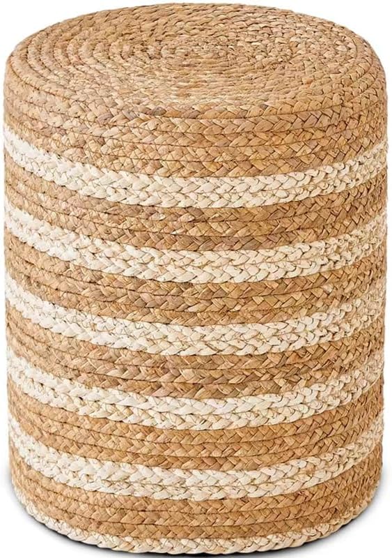 Handwoven Round Seagrass Boho Vanity Ottoman Stool
