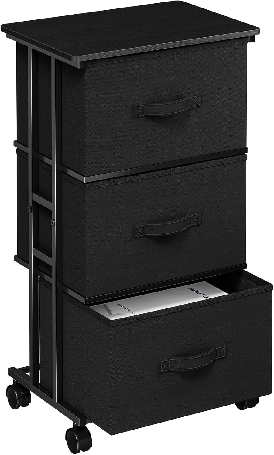 Black 3-Drawer Wheeled Fabric Storage Dresser