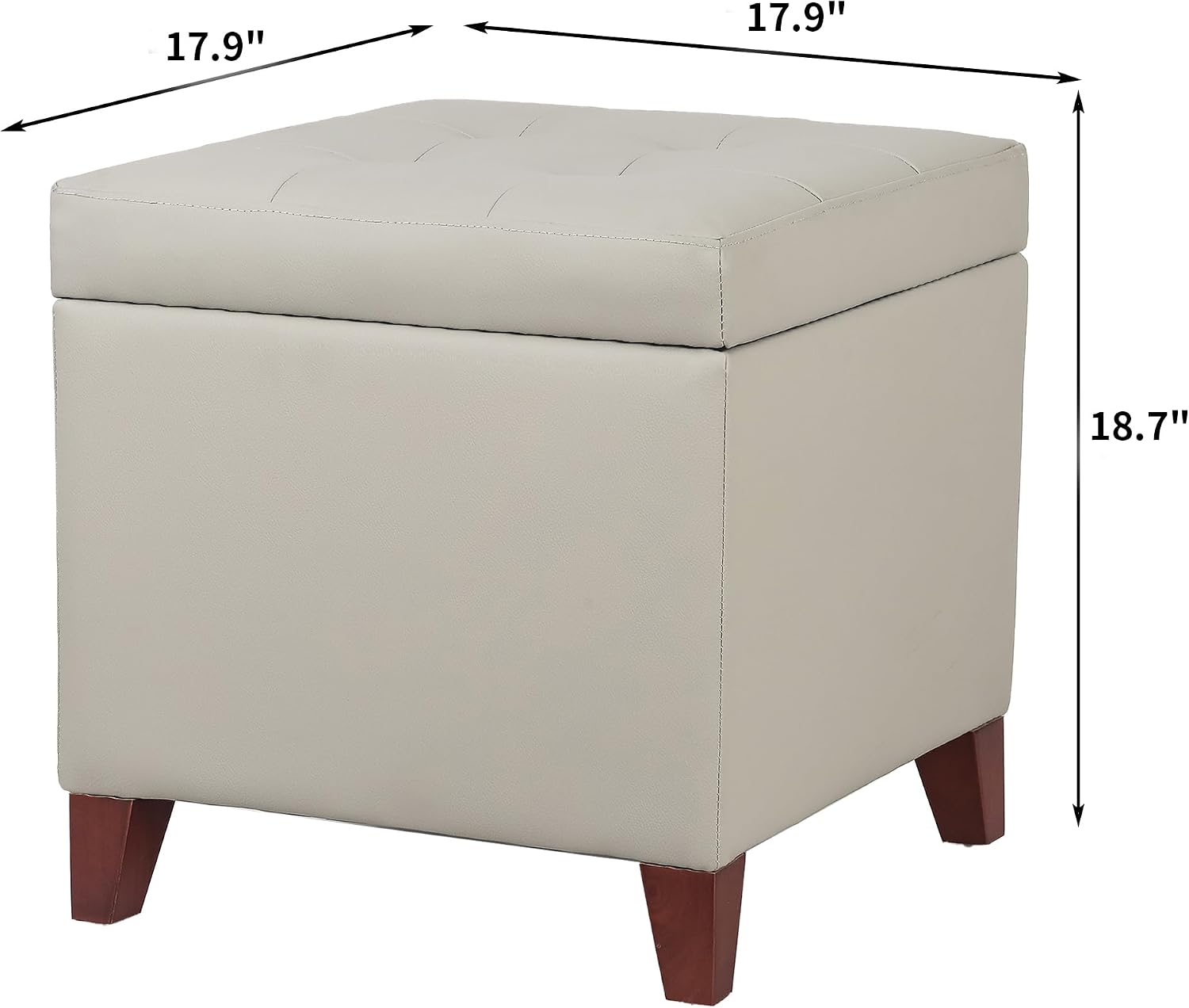 Grey Faux Leather Square Lift-Top Storage Ottoman