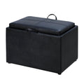 Black Faux Leather Tray Top Storage Ottoman Stool