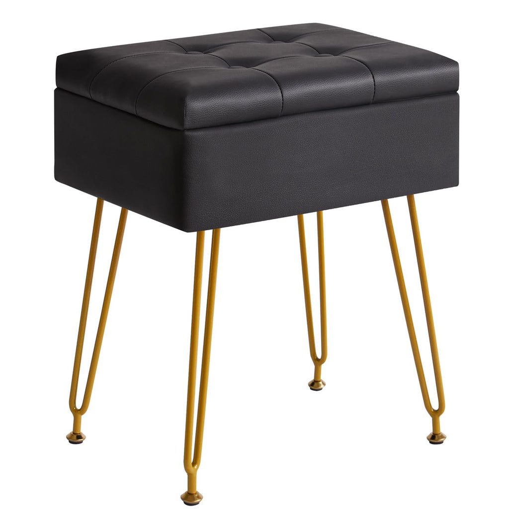 Brown PU Leather Adjustable Flip Top Vanity Stool