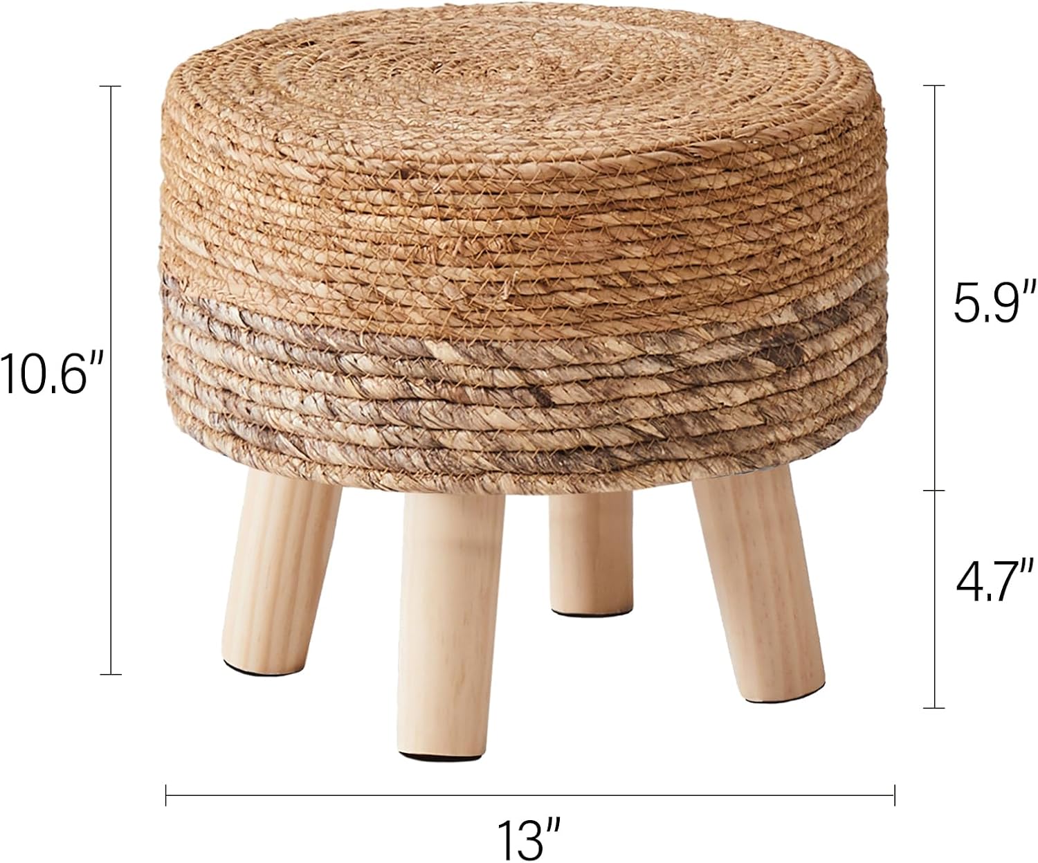 Handwoven Round Seagrass Padded Outdoor Ottoman Stool