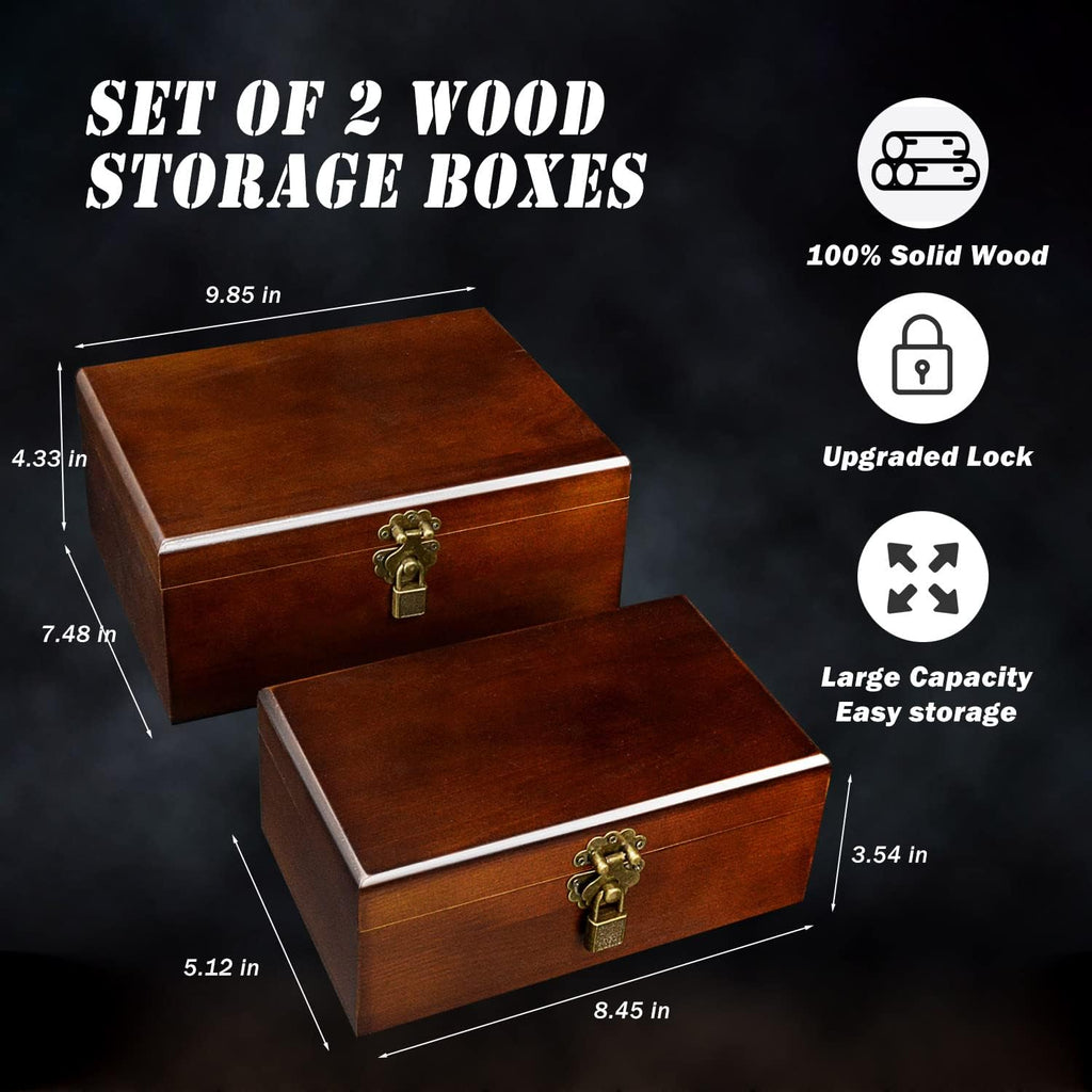2 Lockable Wooden Keepsake Boxes with Hinged Lids