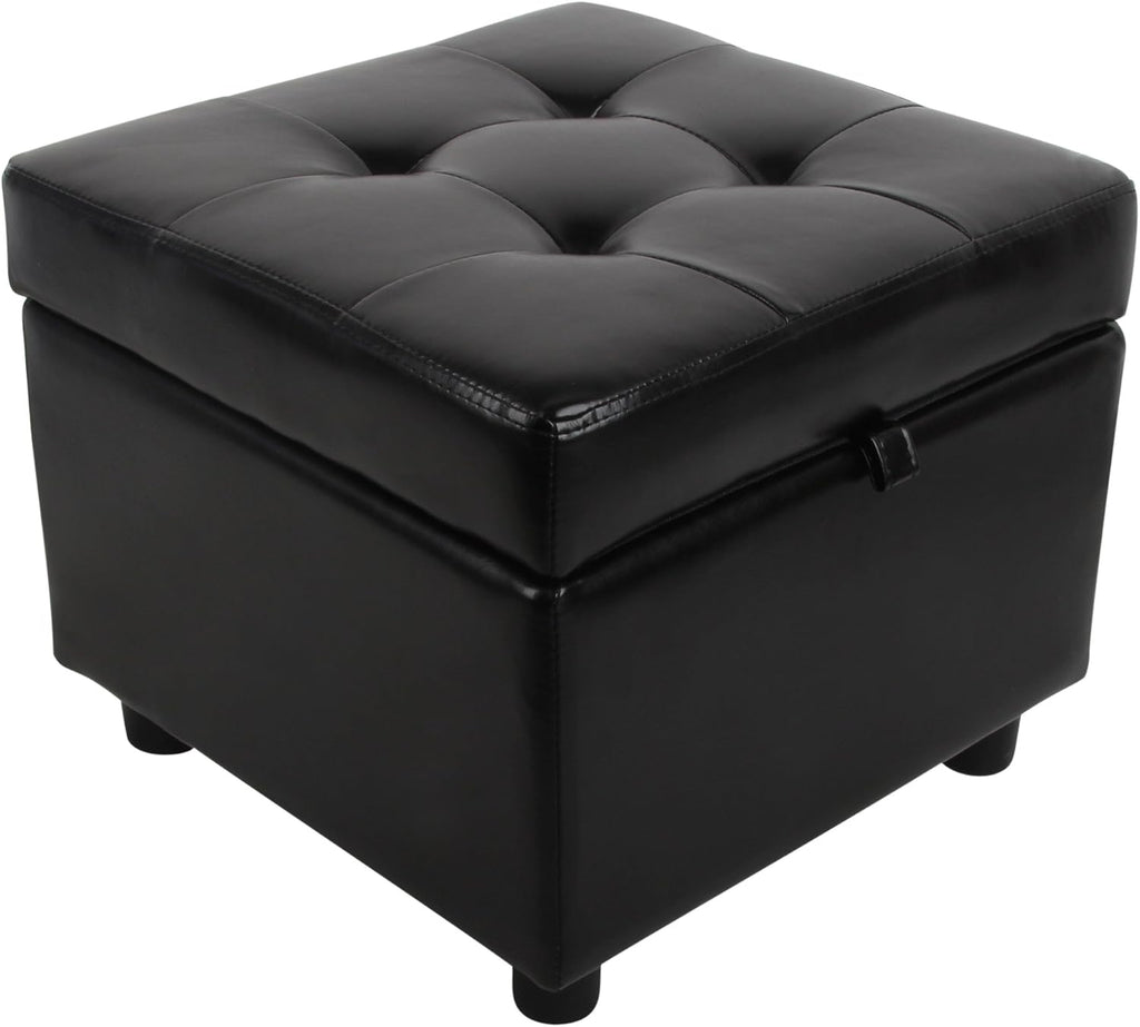 Black Tufted Leather Square Flip Top Storage Ottoman