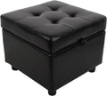 Black Tufted Leather Square Flip Top Storage Ottoman