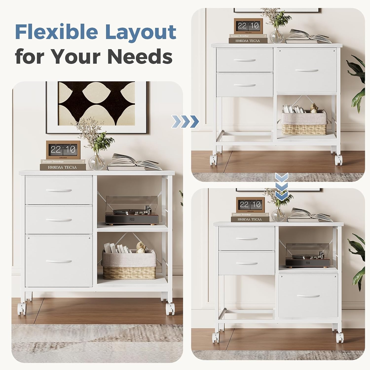 White 3-Drawer Rolling Fabric File Cabinet