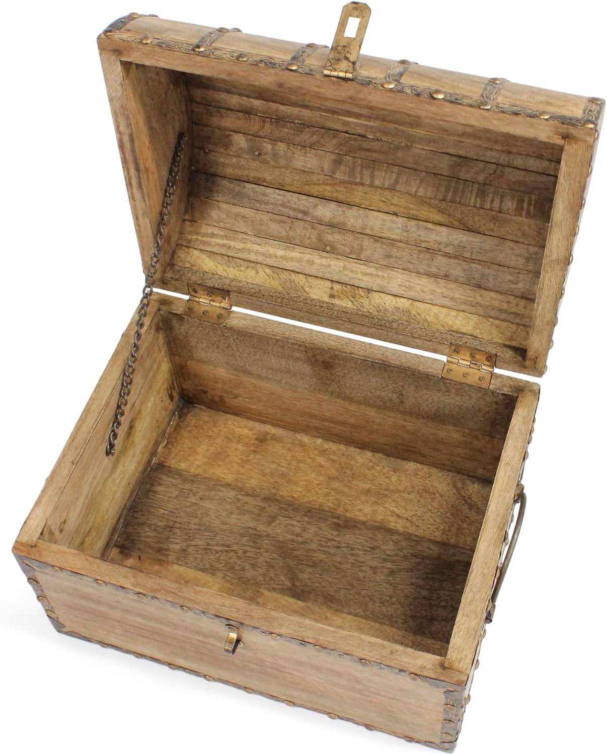 Large Antique Wooden Chest with Iron Rivets Lock