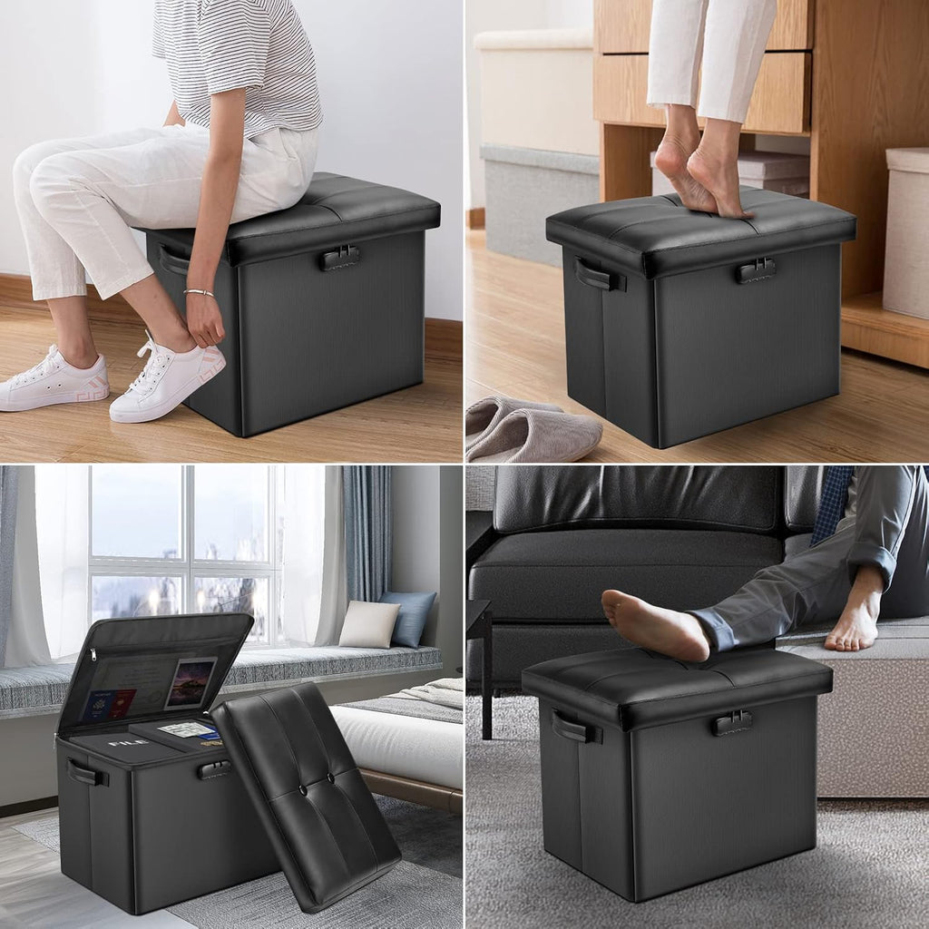 Black Fireproof Lockable Folding Storage Ottoman