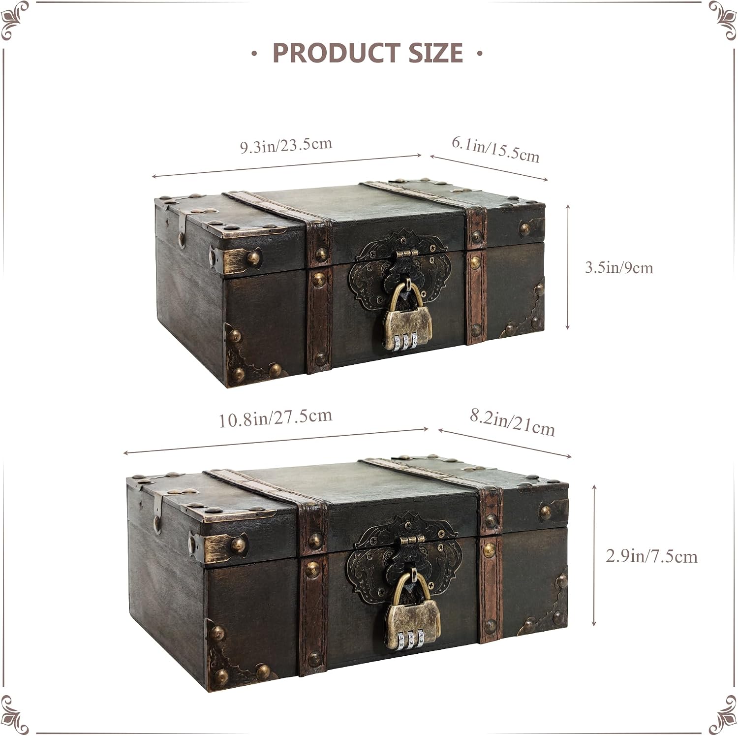 Vintage Lock Wooden Keepsake Storage Chest