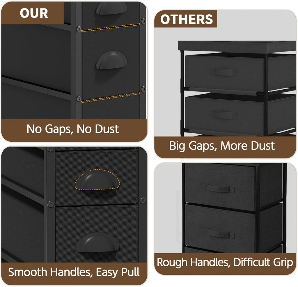 Black Wheeled 5-Drawer Slim Storage Dresser