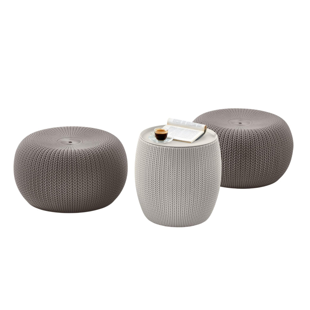 2 Pack Knit Storage Pouf Ottoman for Indoor Outdoor Use