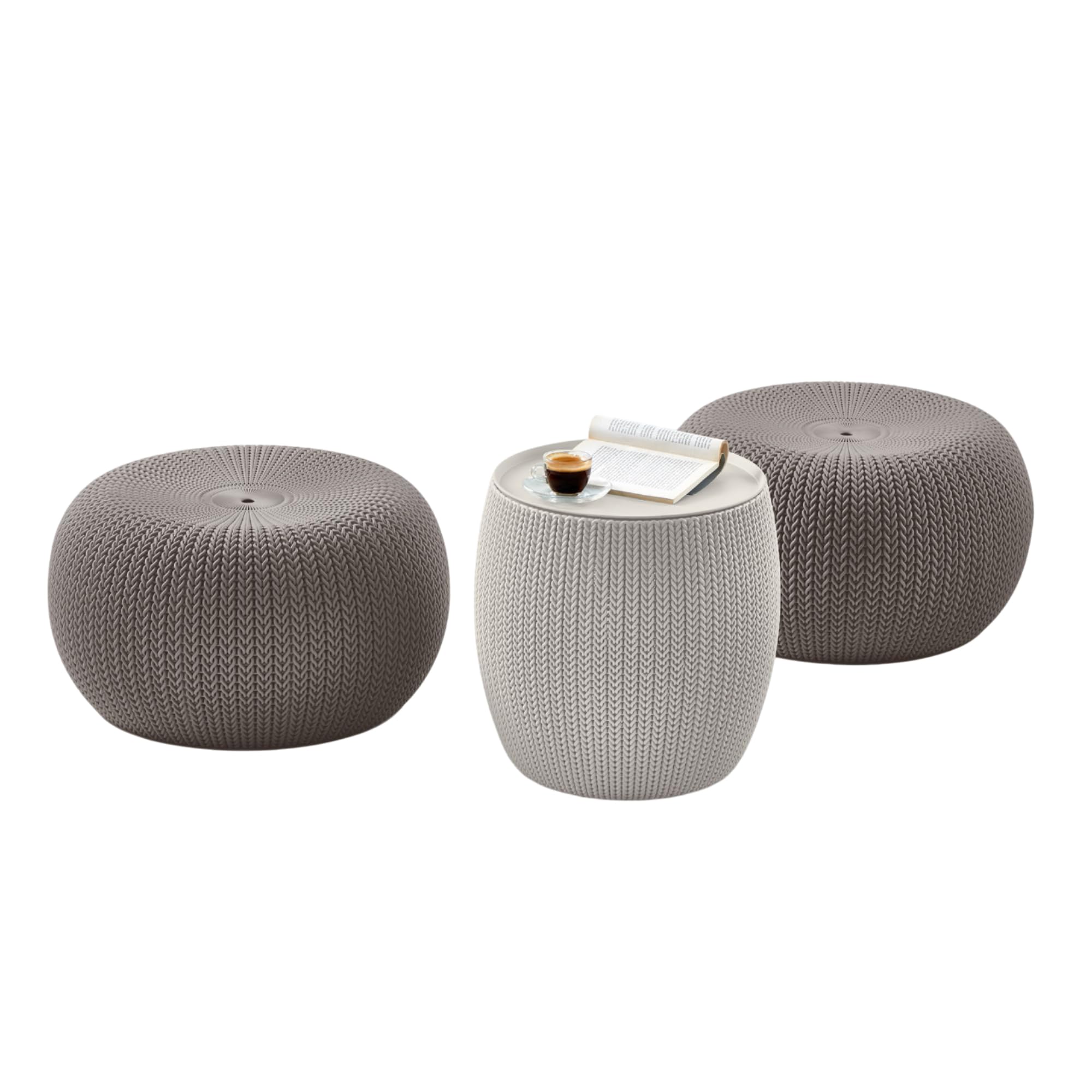 2 Pack Knit Storage Pouf Ottoman for Indoor Outdoor Use