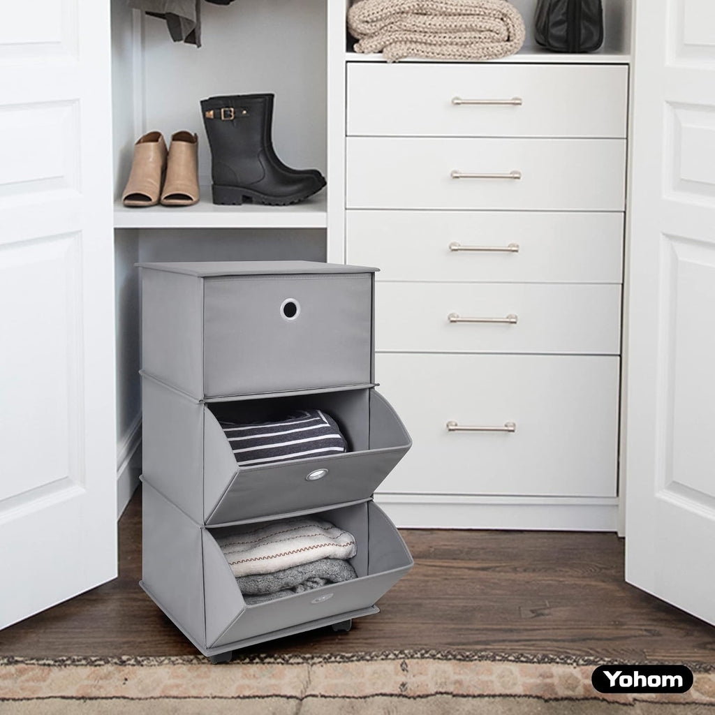 Grey Folding Rolling Drawer Closet Organizer