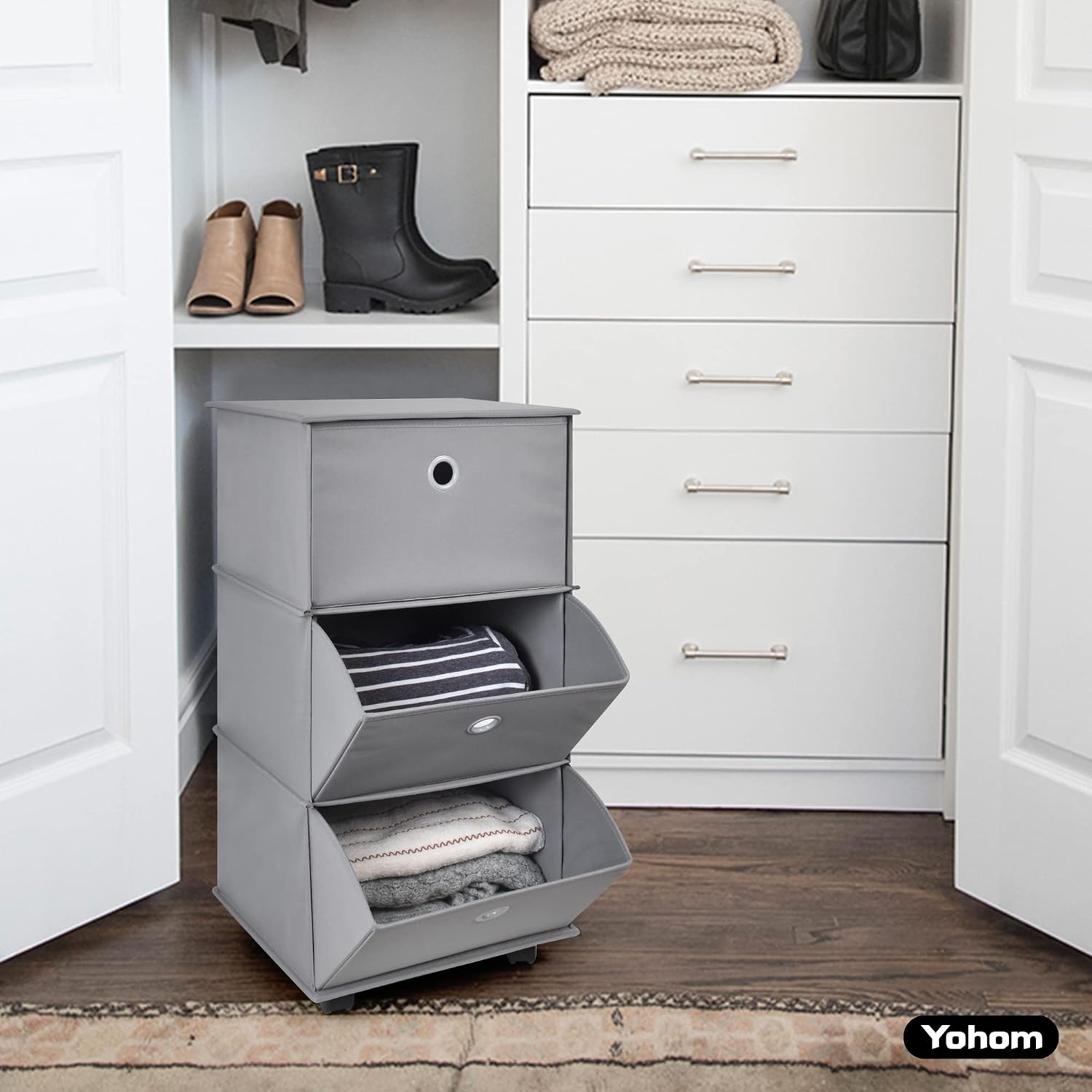 Grey Folding Rolling Drawer Closet Organizer