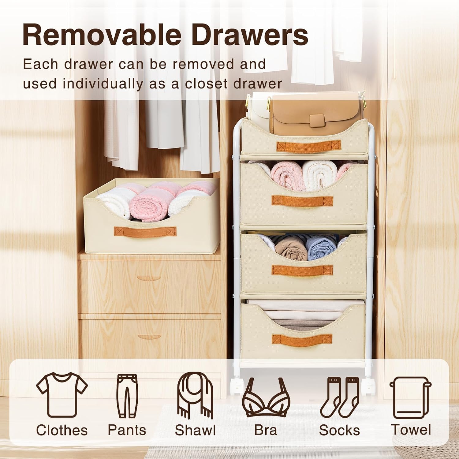 4-Tier Wheeled Fabric Closet Storage Cart