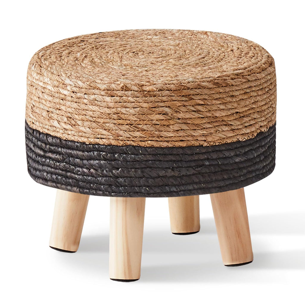 Handwoven Round Seagrass Padded Outdoor Ottoman Stool
