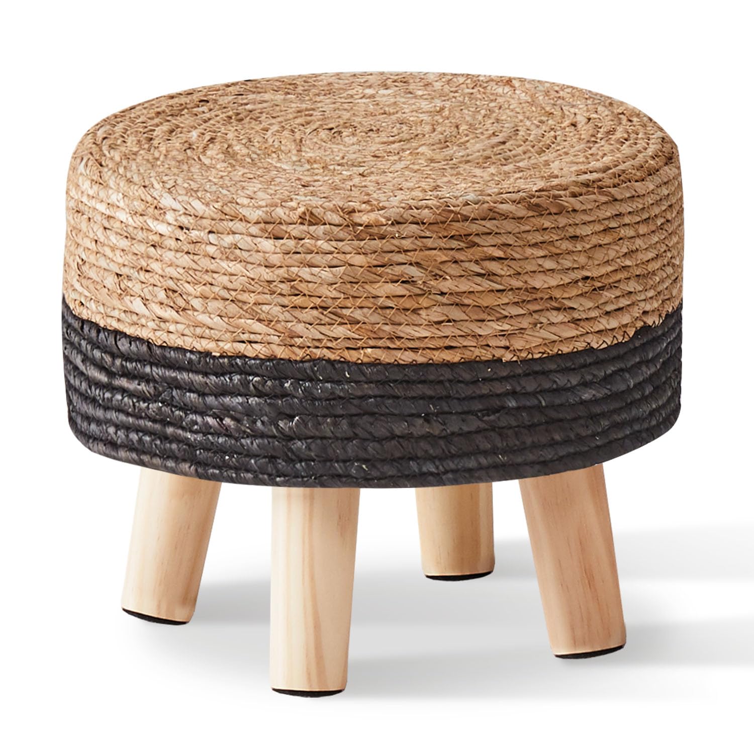 Handwoven Round Seagrass Padded Outdoor Ottoman Stool