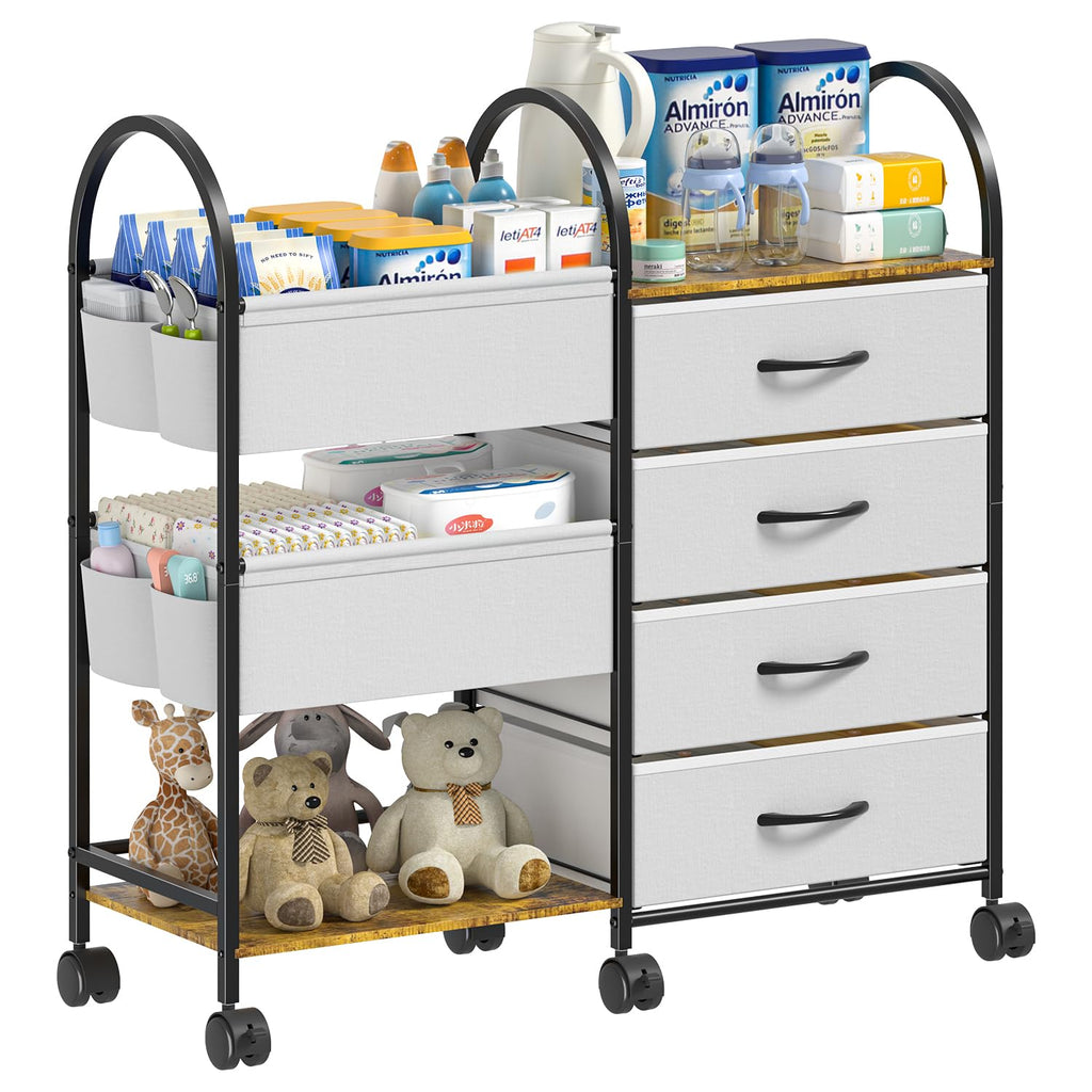 White 4-Tier Rolling Nursery Storage Cart