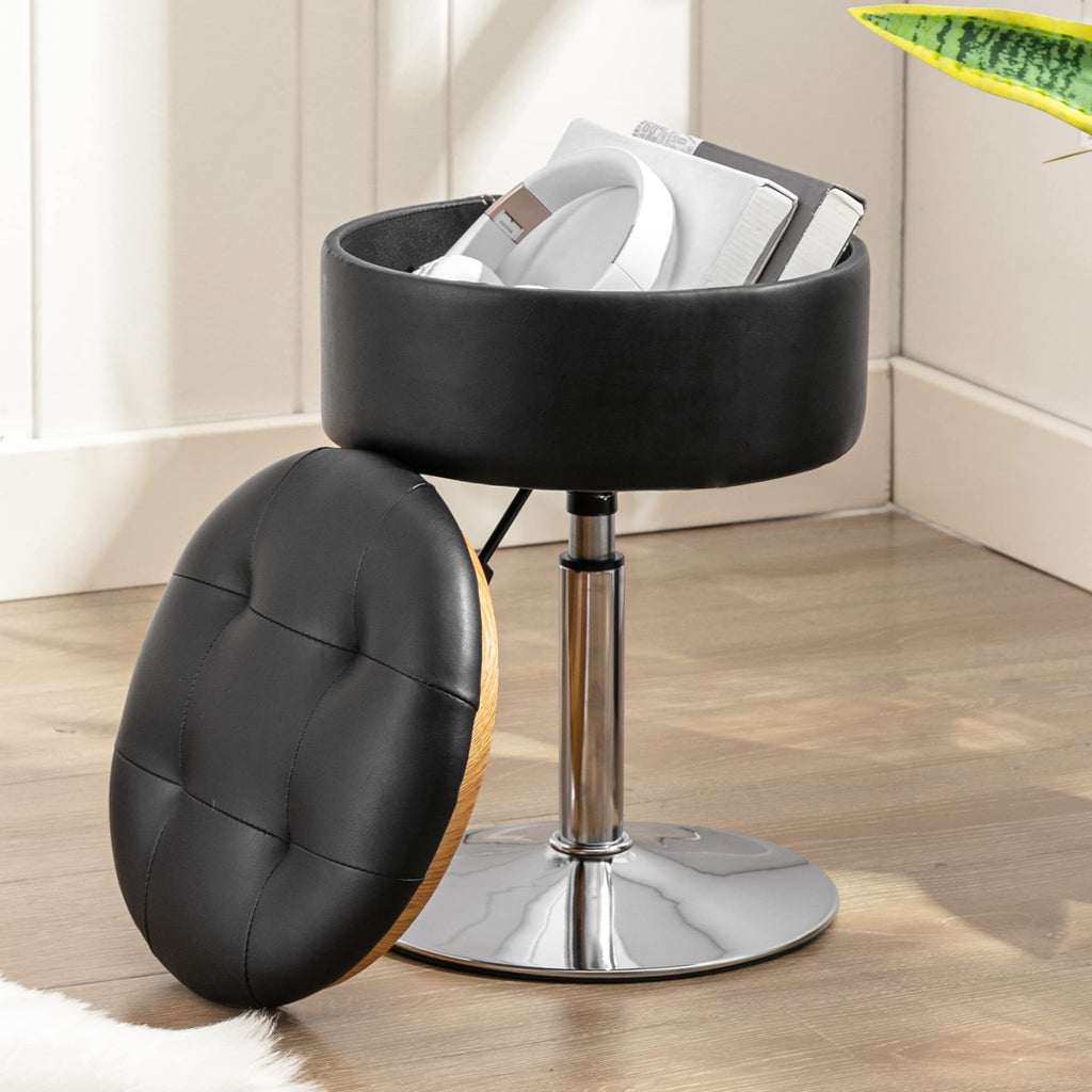 Brown Adjustable Swivel Storage Vanity Stool