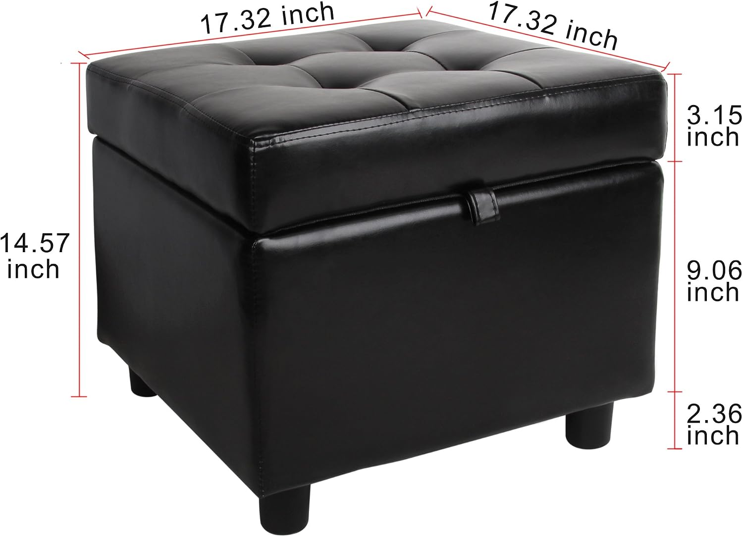 Black Tufted Leather Square Flip Top Storage Ottoman
