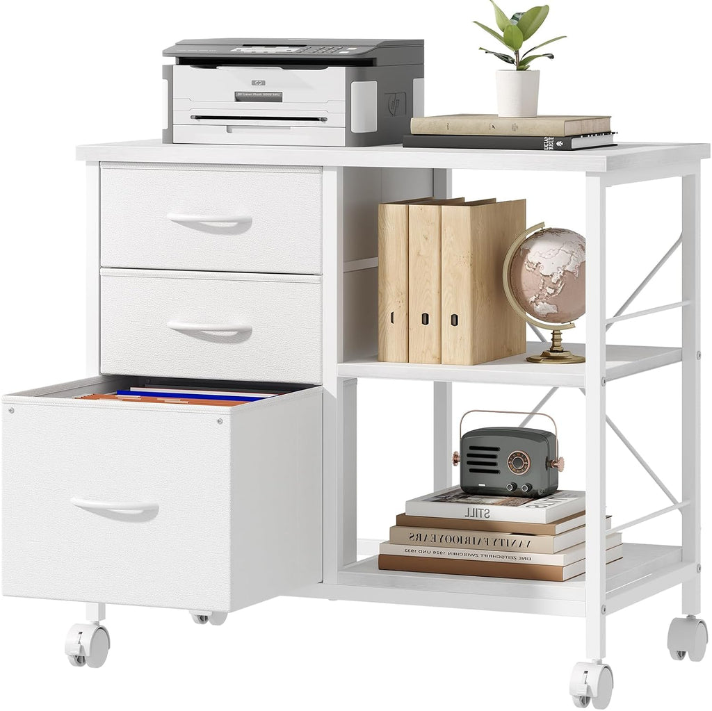 White 3-Drawer Rolling Fabric File Cabinet