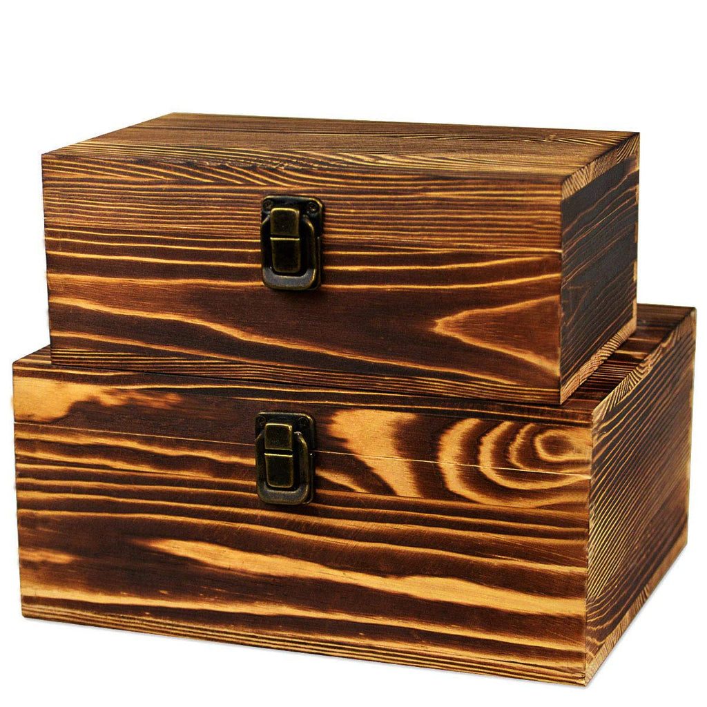 2 Pack Lockable Rustic Wooden Storage Boxes