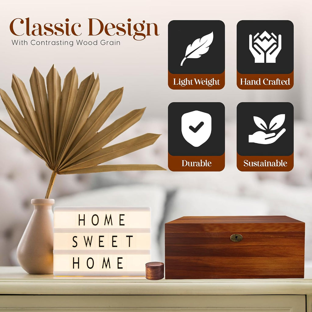 Acacia Wood Lockable Keepsake Storage Chest with Lid