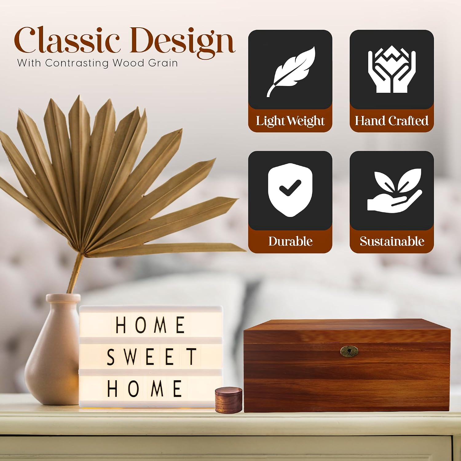 Acacia Wood Lockable Keepsake Storage Chest with Lid