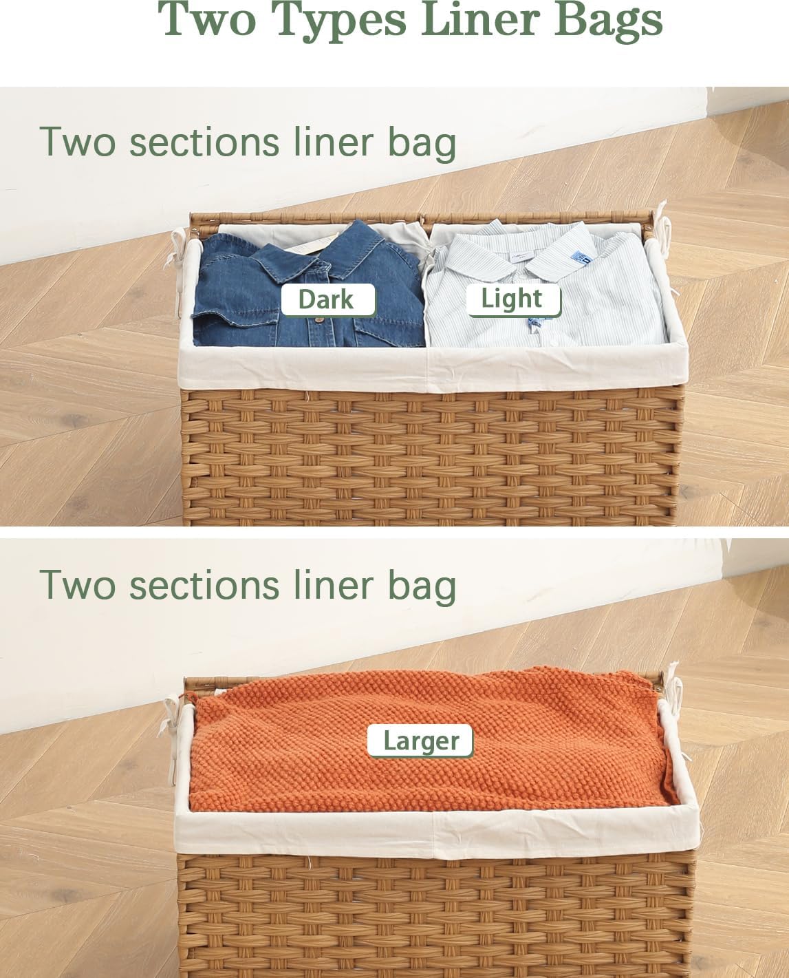 Large Rattan Storage Basket with Dual Lids & Liners