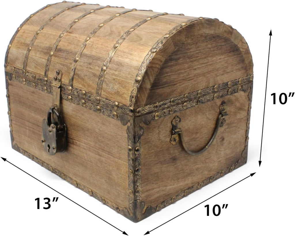 Large Antique Wooden Chest with Iron Rivets Lock