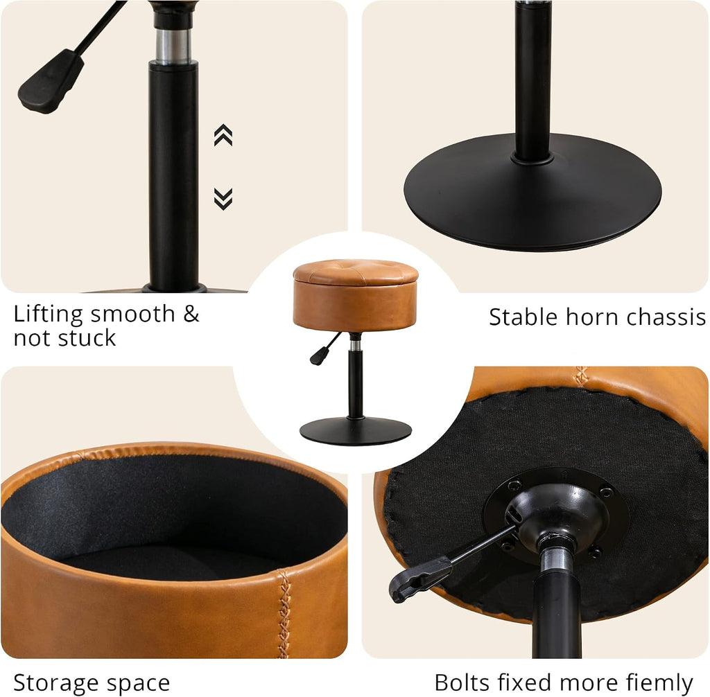 Brown Adjustable Swivel Storage Vanity Stool