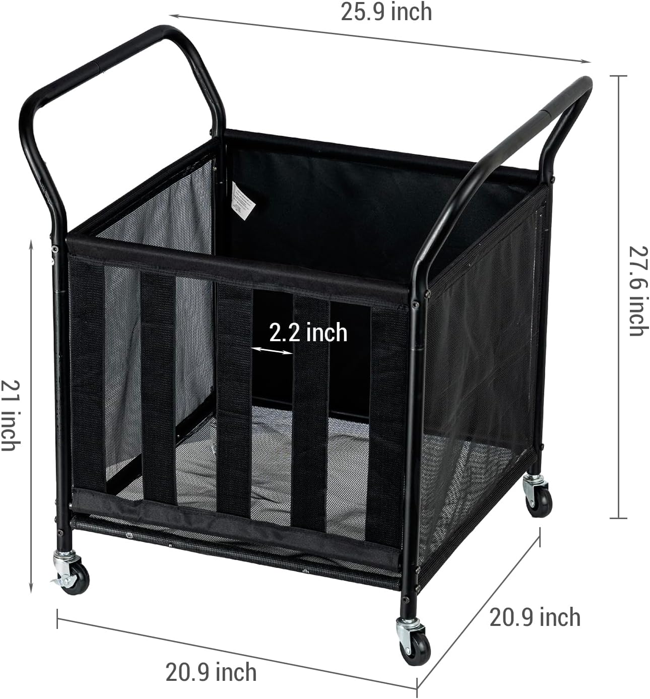 Black Metal Rolling Sports Ball Storage Cart