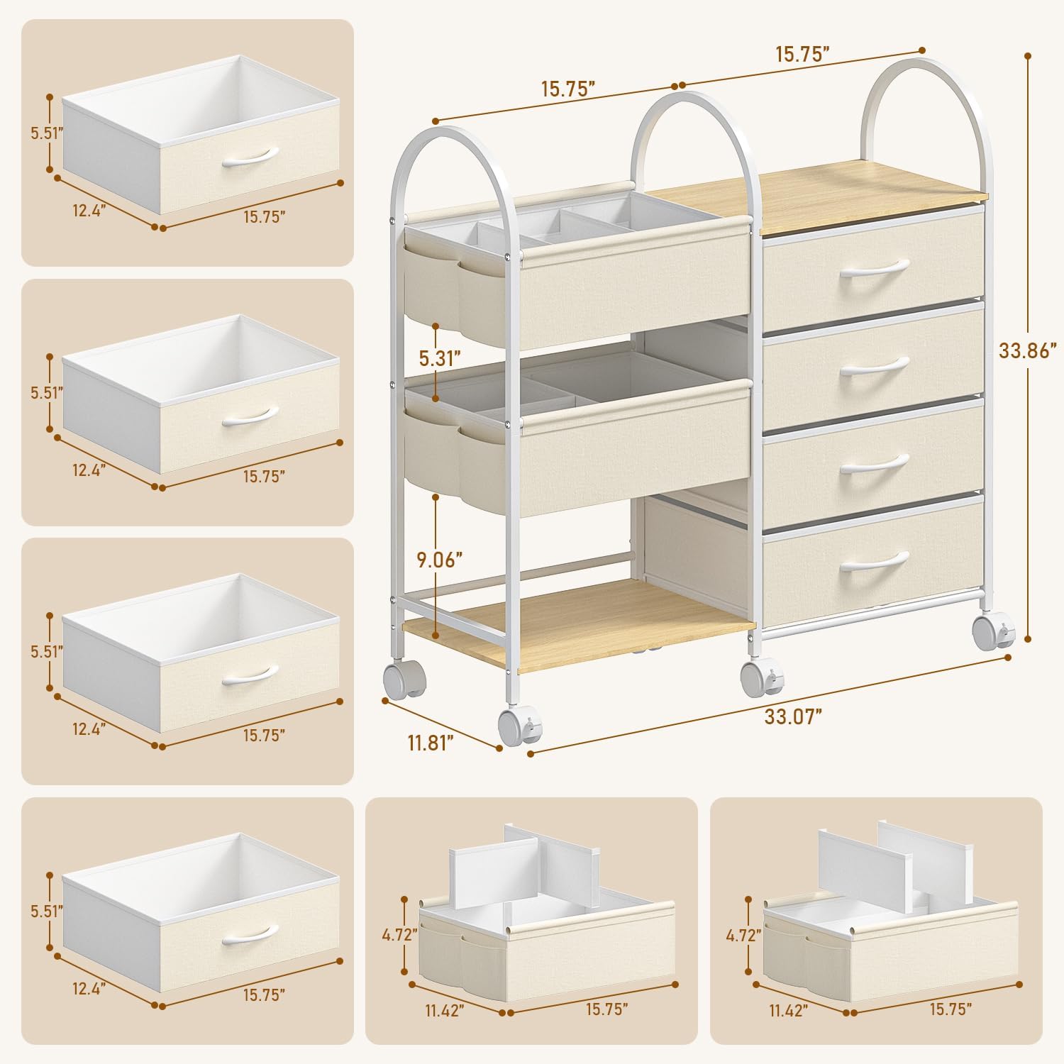 White 4-Tier Rolling Nursery Storage Cart