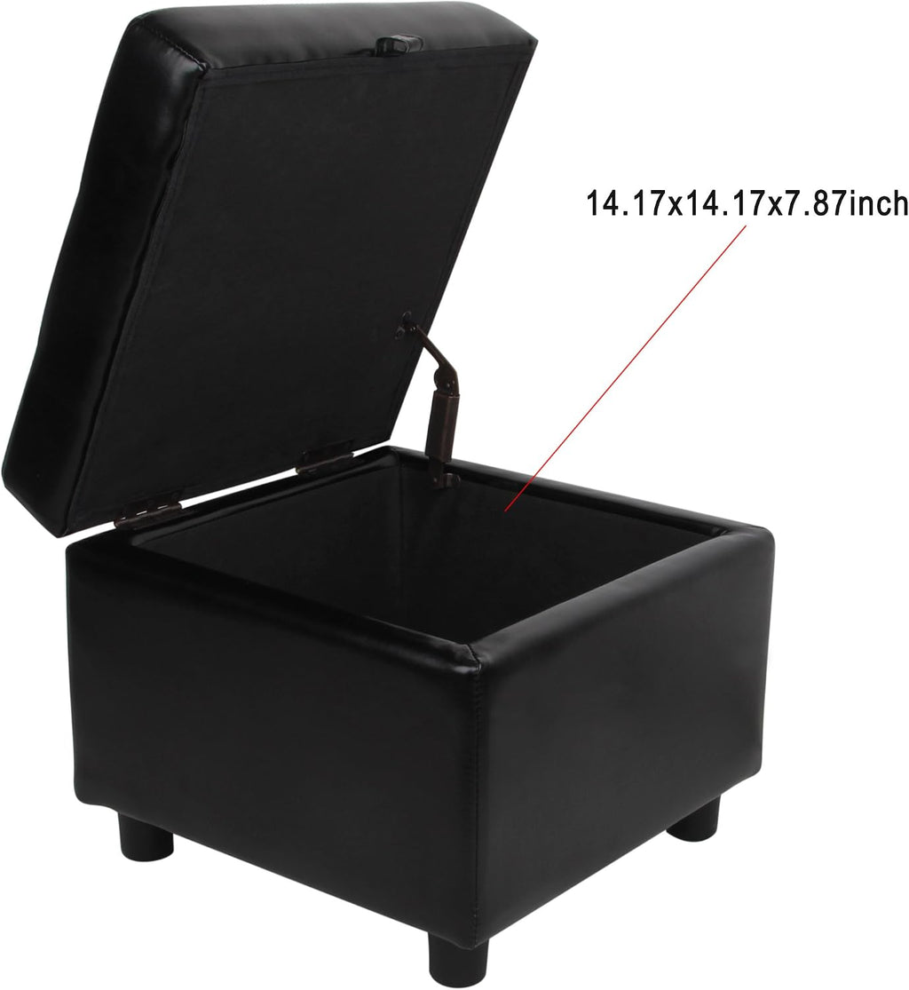 Black Tufted Leather Square Flip Top Storage Ottoman