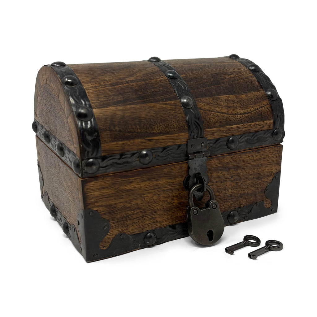 Large Antique Wooden Chest with Iron Rivets Lock