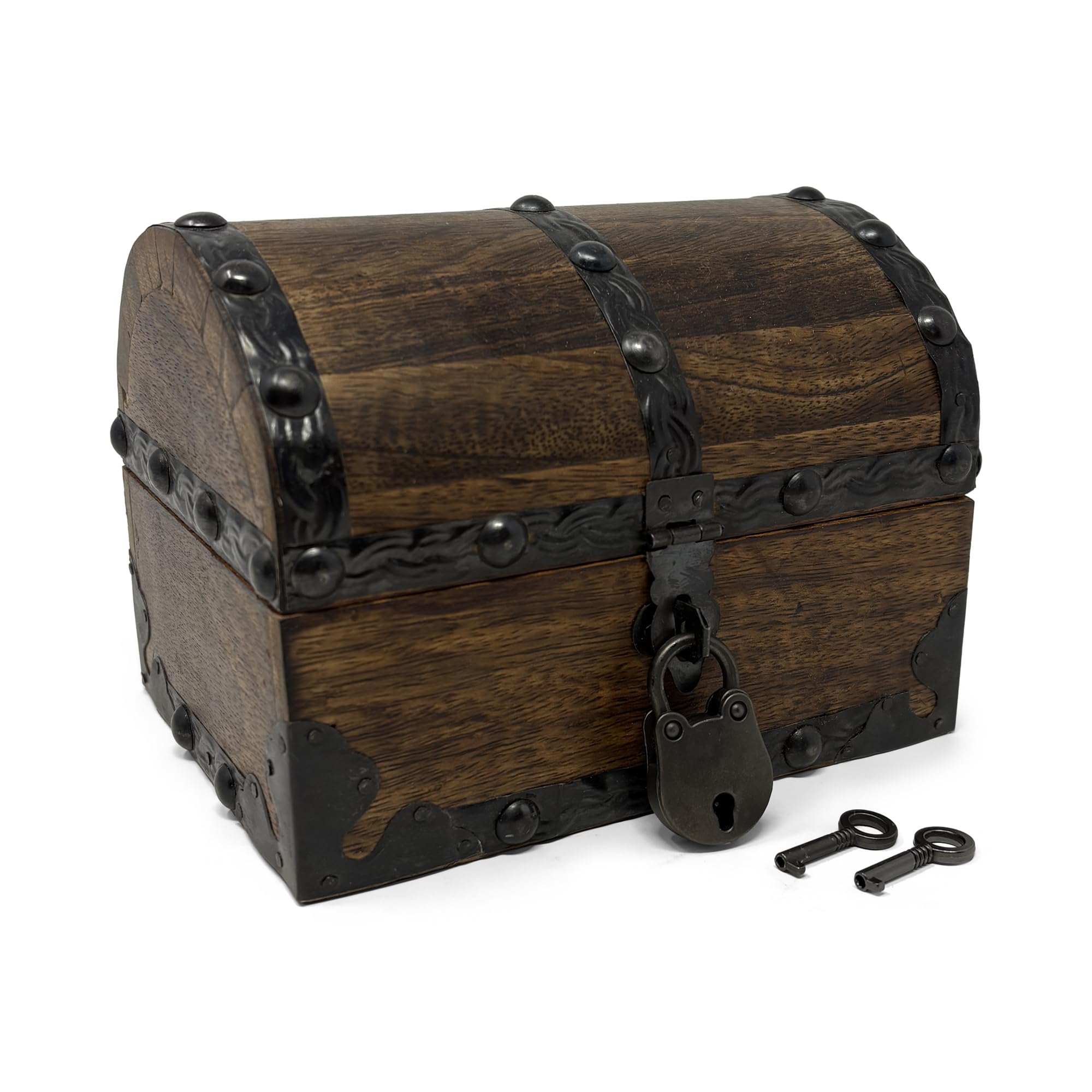 Large Antique Wooden Chest with Iron Rivets Lock