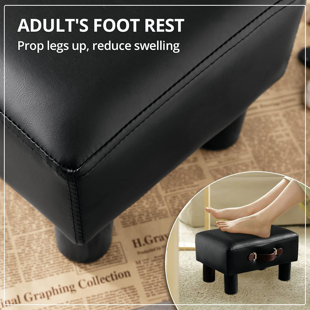 Black PU Leather Rectangular Storage Foot Stool