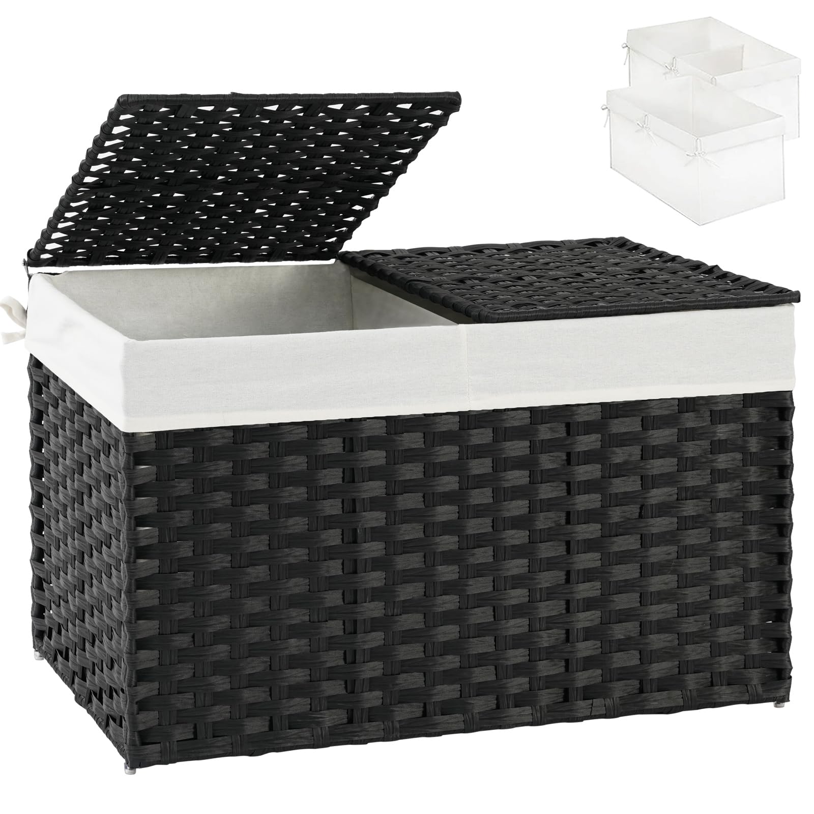 Large Rattan Storage Basket with Dual Lids & Liners