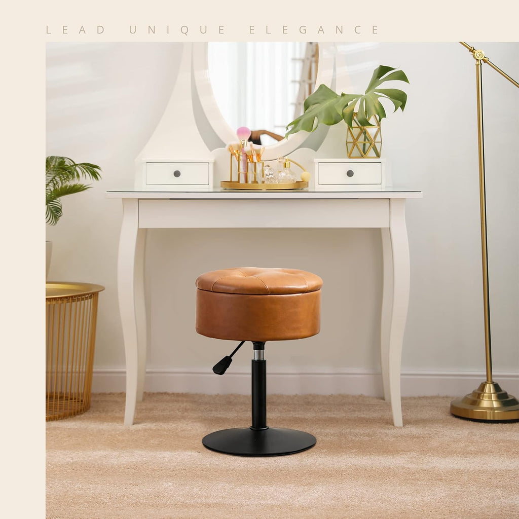 Brown Adjustable Swivel Storage Vanity Stool