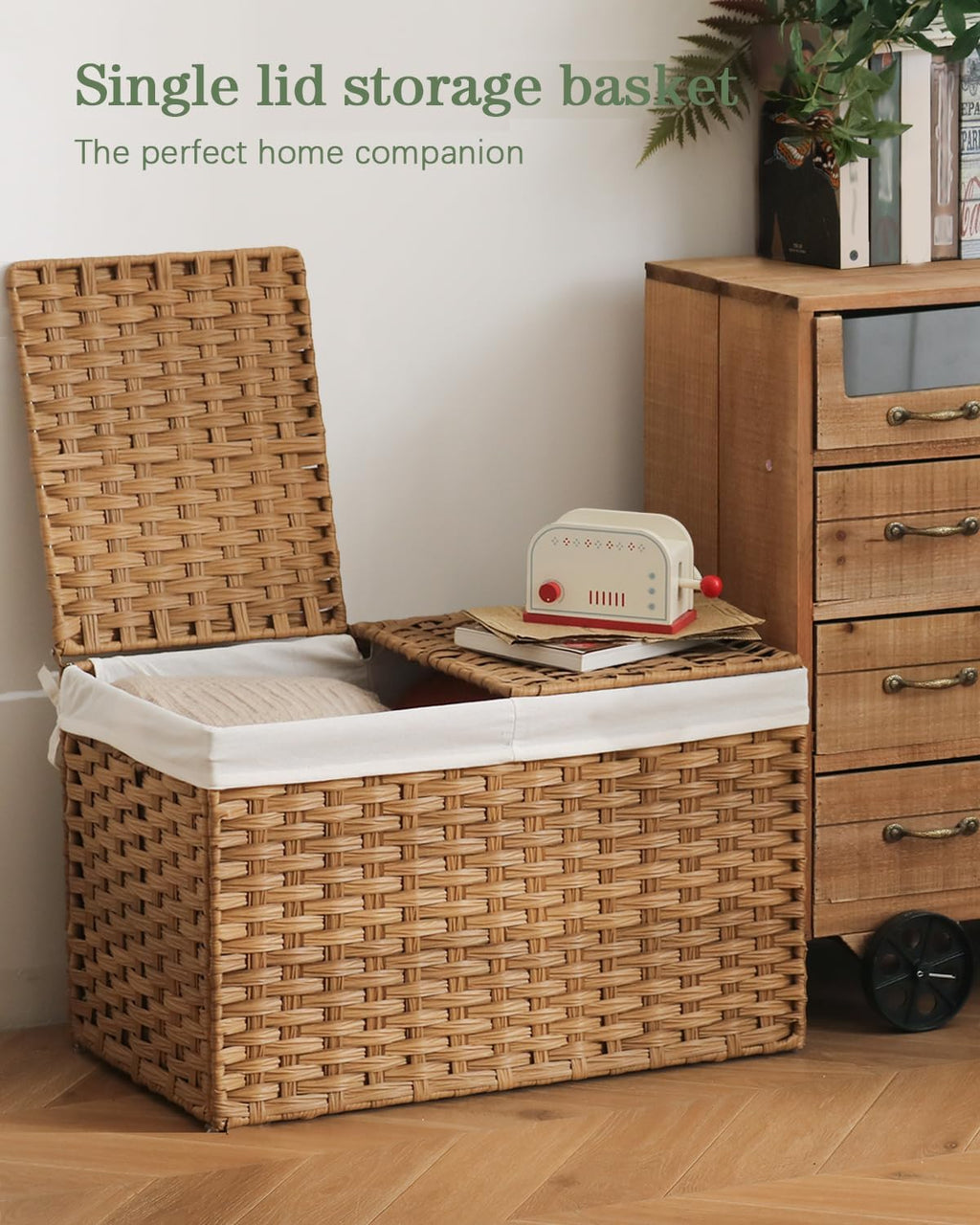 Large Rattan Storage Basket with Dual Lids & Liners