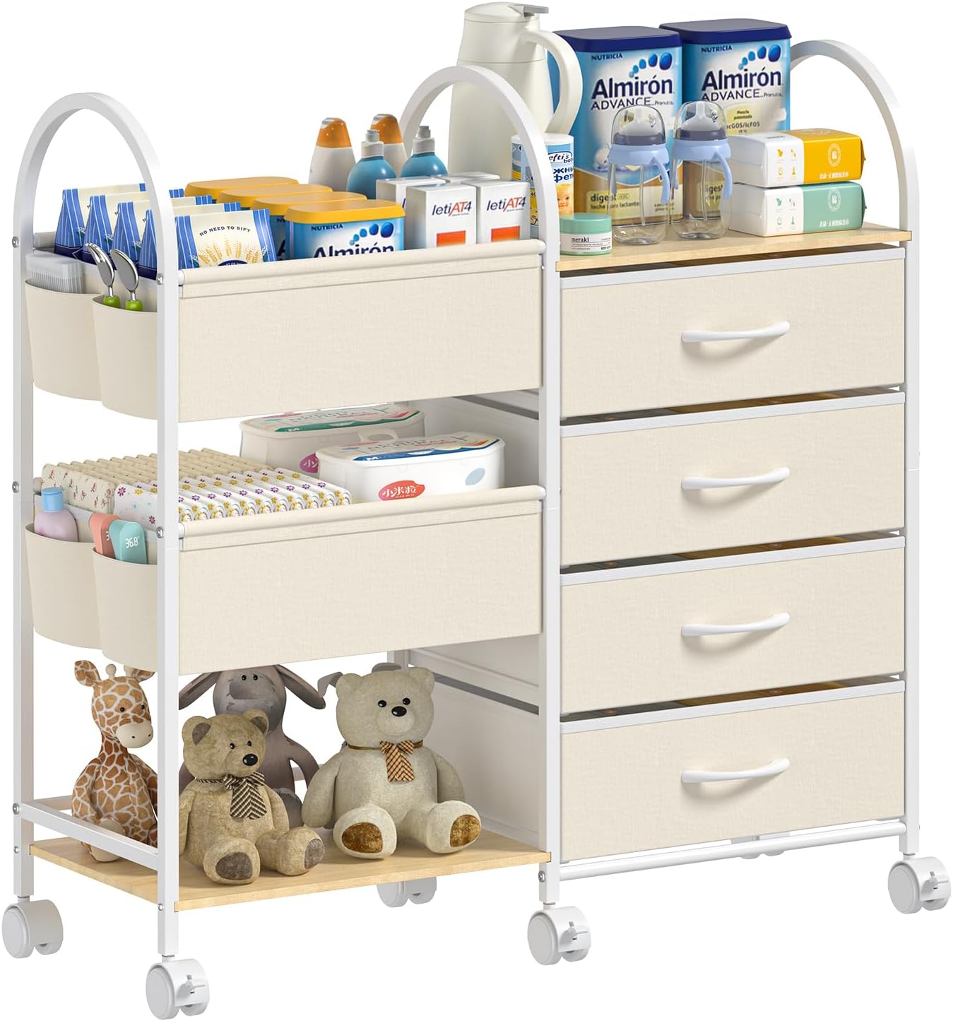 White 4-Tier Rolling Nursery Storage Cart