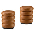 Brown Round Leatherette Storage Vanity Ottoman Stool