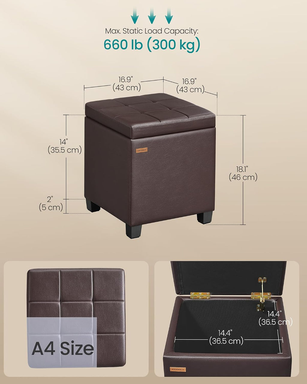 Burgundy Synthetic Leather Square Storage Ottoman