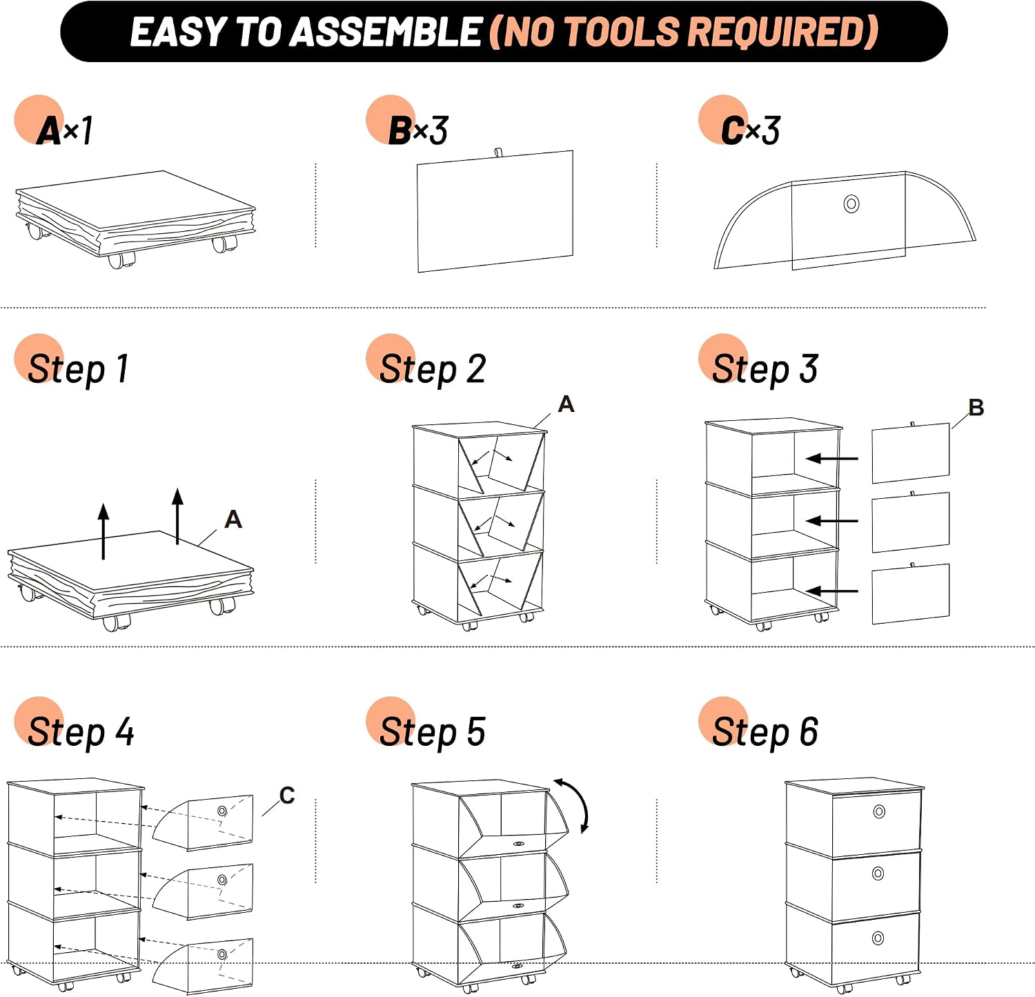Grey Folding Rolling Drawer Closet Organizer